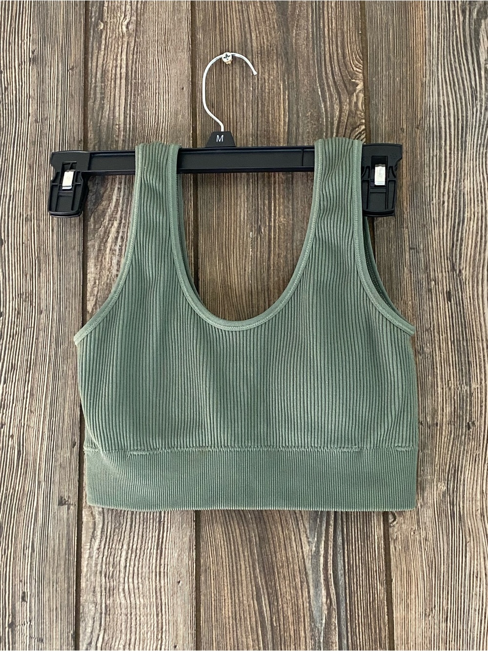 Ribbed Scoop Neck Crop Bralette - Olive Green